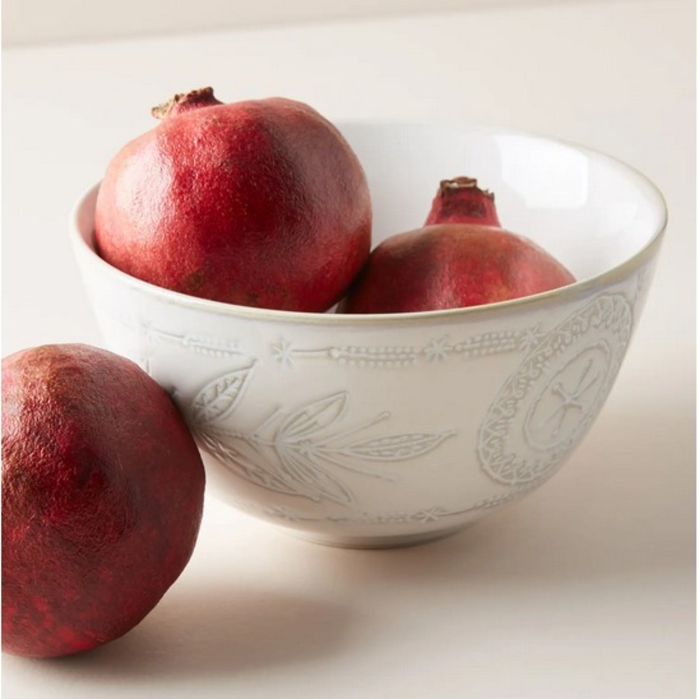 Anthropologie Bowl Cereal Soup‎ Noodle Salad Uret White Monocromatic Medallian